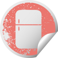 distressed circular peeling sticker symbol of a fridge  zer png