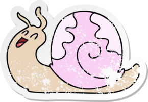 distressed sticker of a quirky hand drawn cartoon snail png