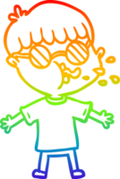 rainbow gradient line drawing of a cartoon boy wearing spectacles png