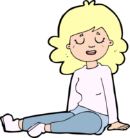 cartoon happy woman sitting on floor png