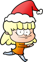 hand drawn gradient cartoon of a smiling woman wearing santa hat png