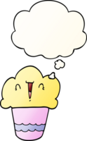 cartoon cupcake with face with thought bubble in smooth gradient style png