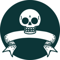 icono de estilo tatuaje con pancarta de una calavera png