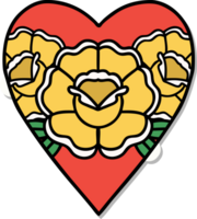 sticker of tattoo in traditional style of a heart and flowers png