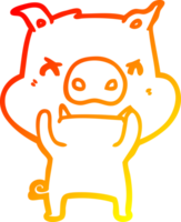 warm gradient line drawing of a angry cartoon pig png