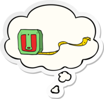 cartoon tape measure with thought bubble as a printed sticker png