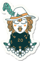 sticker of a human bard with natural 20 dice roll png