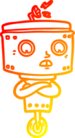 warm gradient line drawing of a cartoon robot with crossed arms png