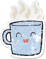 distressed sticker of a cute coffee cup cartoon png