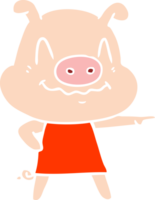 nervous flat color style cartoon pig wearing dress png