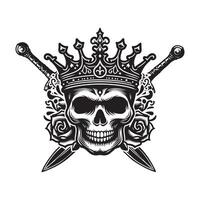 skull with sword illustration, logo, icon, silhouette design black and white vector