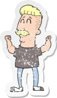 retro distressed sticker of a cartoon celebrating man png