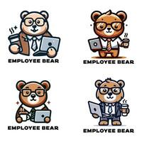 set of bears employee illustration, logo, icon, silhouette design vector
