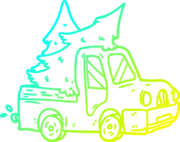 cold gradient line drawing of a pickup truck carrying christmas trees png