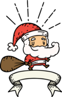 scroll banner with tattoo style santa claus christmas character with sack png