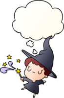 cartoon witch with thought bubble in smooth gradient style png