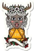 sticker of a elf druid character with natural twenty dice roll png