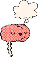 contento dibujos animados cerebro con pensamiento burbuja en cómic libro estilo png