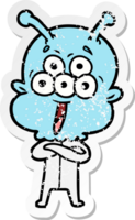 noodlijdende sticker van een happy cartoon alien png