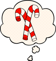 cartoon candy canes with thought bubble in comic book style png