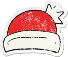 retro distressed sticker of a cartoon christmas hat png