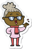 sticker of a cartoon happy woman wearing spectacles png