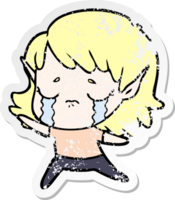 distressed sticker of a cartoon crying elf girl png