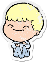 distressed sticker of a cartoon smiling boy png