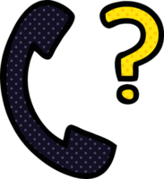 comic book style cartoon of a telephone receiver with question mark png