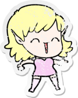 distressed sticker of a cartoon elf girl png