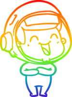rainbow gradient line drawing of a happy cartoon astronaut png