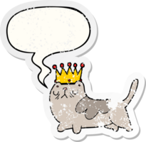 cartoon arrogant cat with speech bubble distressed distressed old sticker png