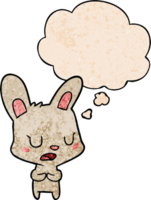 cartoon rabbit talking with thought bubble in grunge texture style png