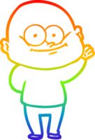rainbow gradient line drawing of a cartoon bald man staring png