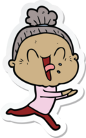 sticker of a cartoon happy old woman png