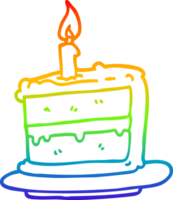 rainbow gradient line drawing of a cartoon birthday cake png