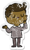 distressed sticker of a cartoon man wondering png