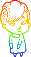 rainbow gradient line drawing of a cartoon surprised girl png