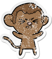 distressed sticker of a cartoon annoyed monkey png