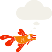 dibujos animados luchando pescado con pensamiento burbuja en retro estilo png