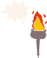 cartoon flaming chalice with speech bubble in retro style png