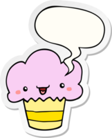 cartoon cupcake with face with speech bubble sticker png