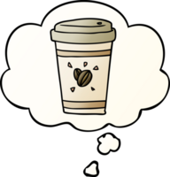 cartoon takeout coffee with thought bubble in smooth gradient style png