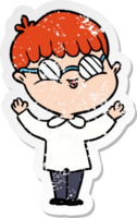 distressed sticker of a cartoon boy wearing spectacles png