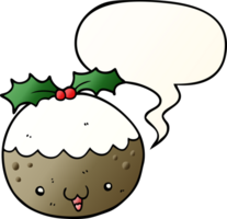 cute cartoon christmas pudding with speech bubble in smooth gradient style png