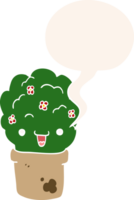 cartoon shrub in pot with speech bubble in retro style png