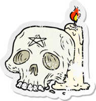 distressed sticker of a cartoon spooky skull and candle png
