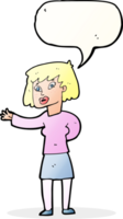 tecknad serie kvinna förklara med Tal bubbla png