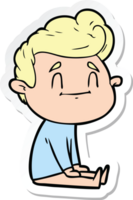 sticker of a happy cartoon man sitting on floor png