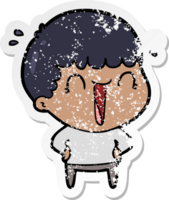 distressed sticker of a laughing cartoon man png